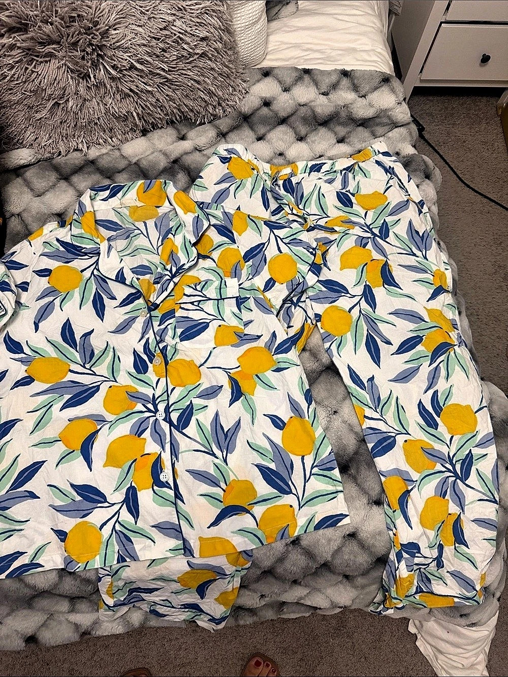 printfresh Lemon Button Down White & Yellow Large